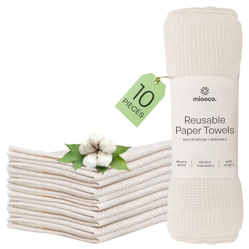 Toalla de papel ecológica, lavable y reutilizable, rollo de cocina y trapo para platos, 100% algodón orgánico (10 Pack)