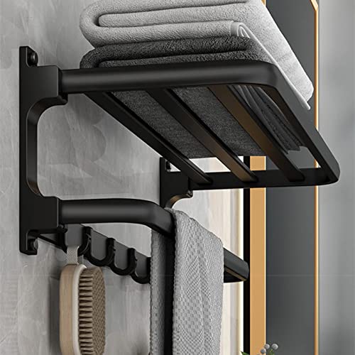 Toallero sin taladrar, Adhesivo para baño, Toallero de Pared para Colgar en la Pared, con 5 Ganchos para Toallas, toallero de baño, Cocina, 58 cm Negro