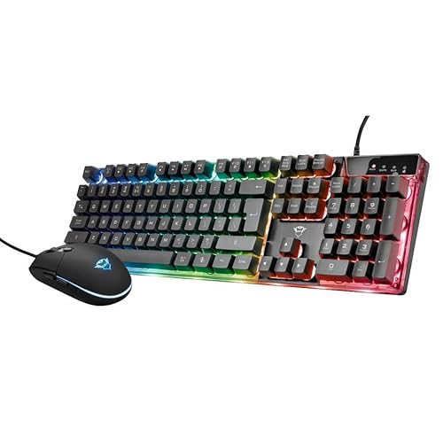 Trust Gaming Gxt 838 Azor Mouse Y Teclado Gaming, Diseño Italiano QWERTY, Multicolor, ‎4 x 43,8 x 12,5 cm, 898 Gramos