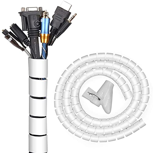 Tubo de Gestión de Cables, 3M Tubo Flexible en Espiral Organizador, Alambre Tubo de Cable Espiral con Clip, para Cable en Casa u Oficina TV,Computadora(∅0.87")