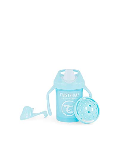 Twistshake Mini Cup Vaso de Aprendizaje para Beber, PP, con Antiderrame Boquilla de Blanda 230 ml, Taza de Entrenamiento para Sorber para Bebé y Mezclador de Frutas, Sin BPA, 4+ Meses, Azul Pastel