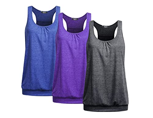 UNibelle Yoga Tank Tops Mujer Sport Top Shirt Top sin Mangas Racerback Fitness Tank Top Entrenamiento 3-Pack, 3-Pack_ Azul/Morado/Gris Oscuro, 3XL