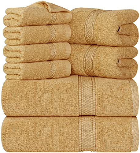 Utopia Towels - Juego de Toallas Premium de 8 Piezas, 2 Toallas de baño, 2 Toallas de Mano y 4 toallitas - Algodón - Calidad del Hotel, súper Suave y Altamente Absorbente (Beige)
