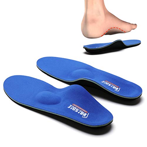 VALSOLE Plantillas Ortopédicas soportes de arco y talones la absorción de choque- para el dolor de talón, pie plano, Fascitis Plantar, dolor de rodilla y espalda (43-44 EU (280mm), V107B-Azul)