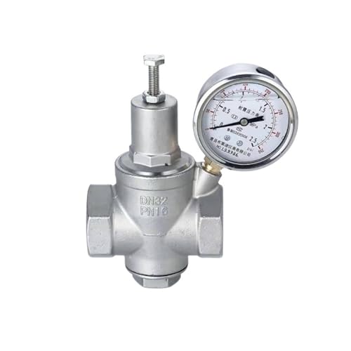 Válvula reductora de presión de agua Válvula reductora de presión de agua de acero inoxidable 304 con manómetro, válvulas de alivio reguladoras de presión de agua de DN15-DN40 (Size : DN15-length 70m