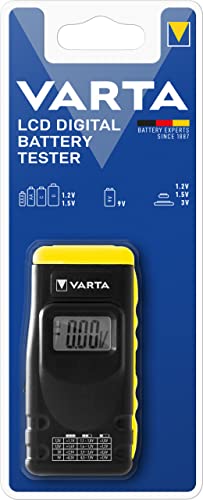 VARTA Multímetro Comprobador de Pilas LCD digital para pilas desechables, recargables, electrónicas y de botón, comprueba todas las pilas de los tamaños más importantes (AA, AAA, C, D, 9V)
