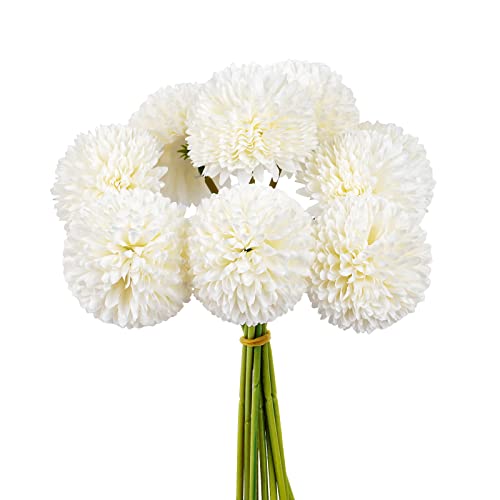 VaryFloral 12 Piezas Hortensias Artificiales de Flores Artificiales Decoracion Blanco Seda Crisantemo Ramo de Flores Pequeña Bola de Flores para la Decoración de la Oficina Novia Arreglos Florales