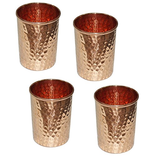 Vasos de cobre para agua hechos a mano, cobre, Pack de 4