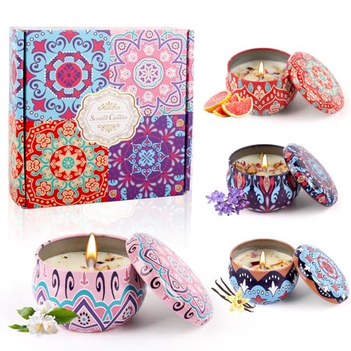 Velas Aromáticas, Velas Perfumadas Juego de 4 Piezas, Velas Perfumadas de Aromaterapia Cera de Soja Regalo para Mujer Velas Decorativas, Regalos Para Día de la Madre Cumpleaños Baño Yoga