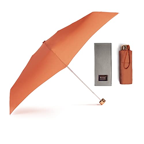 VOGUE Paraguas mini plegable Mujer, Ultra Ligero y con protección Solar. Ideal para Regalar. Presentado en una Bonita Caja. Sistema Anti-viento (Wind Proof). Color Teja
