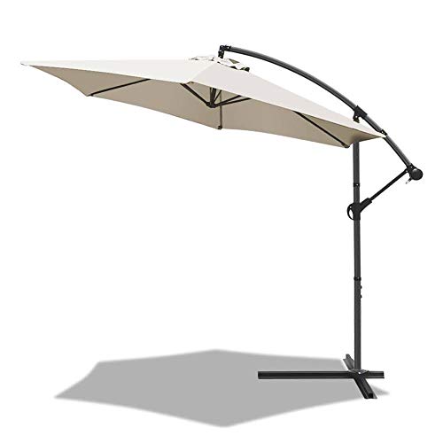 VOUNOT 300 cm Parasol Excentrico, Sombrilla de Jardín con Manivela y Funda Protectora, Protección UV, Beige