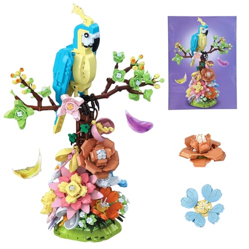 Vusddy Bloques de sujeción de flores y loro, compatible con Lego Flowers, juguetes de construcción creativos, ramo de bonsái artificial, regalo para adultos y niñas a partir de 6 años (1162 piezas)