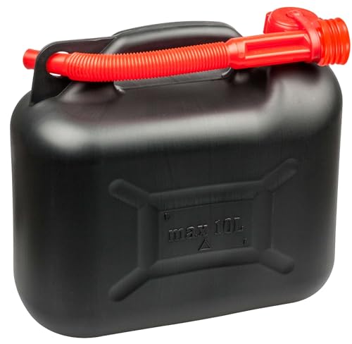 WALSER bidón de gasolina de 10 litros, bidón de combustible no homologado con tapa de seguridad, bidón de plástico, bidón de repuesto negro 16373