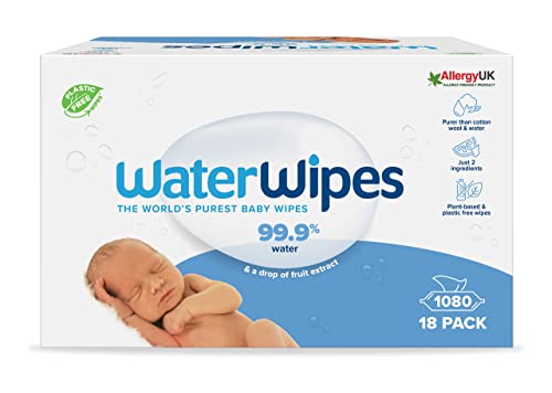 WaterWipes Toallitas húmedas Originales para Bebés, Sin Plástico, 1080 unidades (Paquete de 18), 99,9% Base de Agua, y Sin Perfume para Pieles Sensibles
