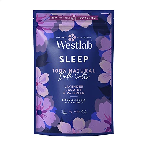 Westlab - Sales de baño Sleep Epsom y el Mar Muerto - 1 kg - Sales minerales 100% naturales, puras y sin perfume - con jazmín y lavanda, bolsa resellable