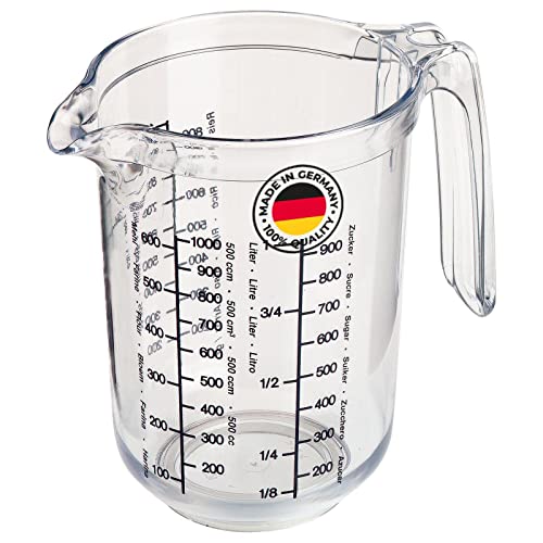 Westmark Recipiente de medición con escalas multilingües y diferentes unidades de medida, Capacidad: 1 litro, Plástico, Gerda, Transparente, 30682270