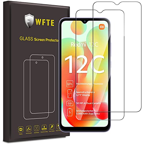 WFTE [Pack de 2 protectores de pantalla para Xiaomi Redmi 12C,Dureza 9H,HD Ultra Transparente,Anti-Rayos,Anti-Aceite,Vidrio templado para Xiaomi Redmi 12C