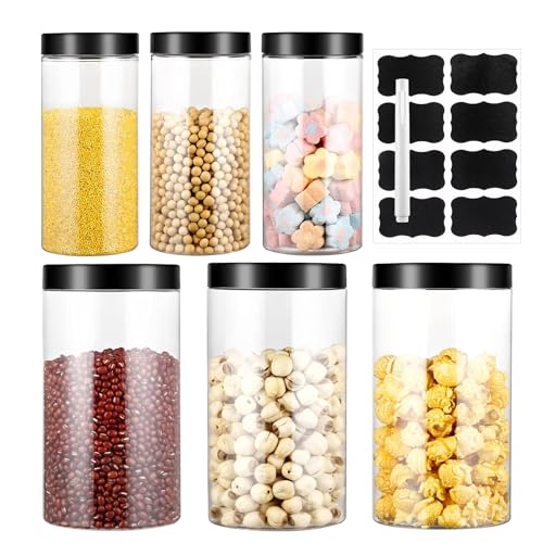 Wubushan Botes Cocina Almacenaje, 6Pcs Recipientes para Alimentos(1L+0.5L), Hermeticos Cocina con Etiquetas&Lápiz, Botes Plastico con Tapa, Pasta, Pasta y Legumbres, Chuches