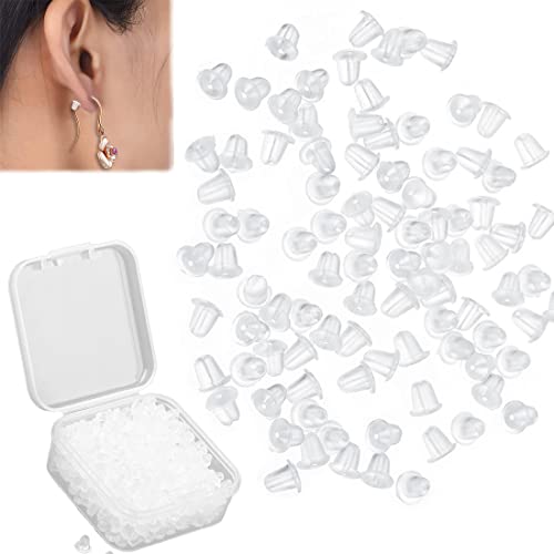 XPEX 500PCS Pendiente Hebilla Silicona Ear Studs, 4MM Hembra Broche Ear Studs Plástico Blanco Transparente