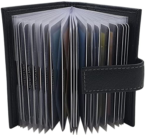XXL Cuero de búfalo Caja de la Tarjeta para un Total de 24 Tarjetas de credito MJ-Design-Germany con protección RFID y NFC (Negro)