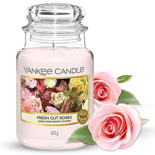 Yankee Candle Fresh Cut Roses Vela Aromática en Frasco Grande, Rosa, 623 g