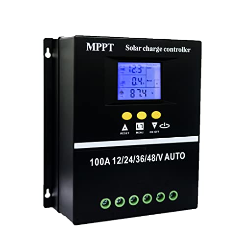 Y&H Regulador de carga solar MPPT, 100A, 12V, 24V, 36V, 48V, batería de pantalla LCD, regulador inteligente, máx. 100 V, entrada dual USB para plomo ácido/litio