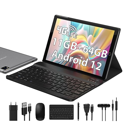 YOTOPT U10 Tablet 10 Pulgadas 4G LTE y WiFi, 11GB RAM, 64GB ROM(1TB Expandible), Android 12 Octa-Core Tableta PC, Pantalla Inteligente FHD, 5MP+8MP, Tablet con Teclado etc, GPS/Face ID,Gris