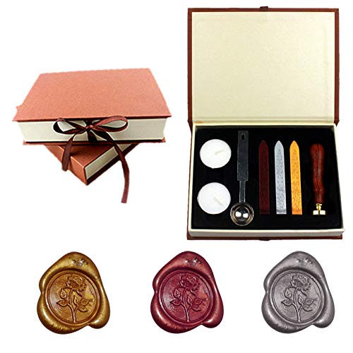 Yuccer Sello de Lacre, Vintage Sellos de Cera Palo de Lacre Stamp Seal Wax kit with Gift Box (B)
