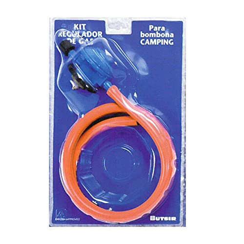 ZEMO Kit regulador de Gas Camping,Regulador Gas butano con Tubo de Goma 1.5 Metros + 2 Abrazaderas,para Botellas Azules Rosca Universal