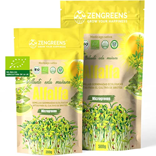 ZenGreens® - Semillas de alfalfa ecológico - Elija entre 200g y 500g - brotes de lucerna - germinación de más del 97% - Microgreens