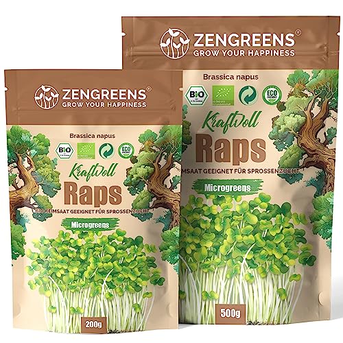 ZenGreens® - Semillas de colza ecológico - Elija entre 200g y 500g - brotes de colza - germinación de más del 97% - Microgreens