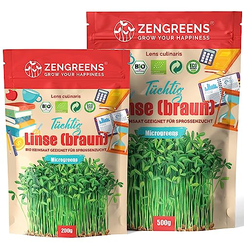 ZenGreens® - Semillas de lenteja Roja ecológico - Elija entre 200g y 500g - brotes de lens culinaris - germinación de más del 97% - Microgreens