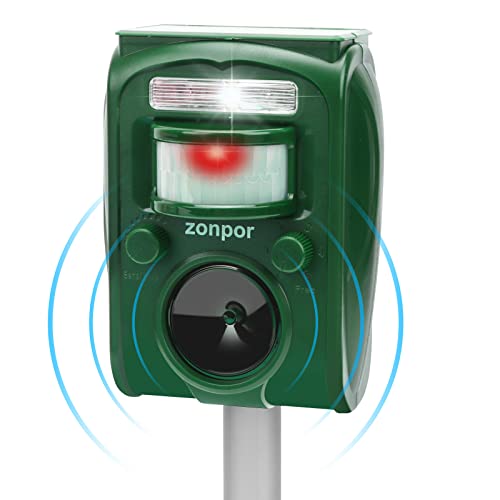 zonpor Repelente para Gatos, Ahuyentador para Gatos Ultrasonido Repelente para Palomas, Pájaros, Perros, Ratones, Zorros, 5 Modos IP44 Impermeable