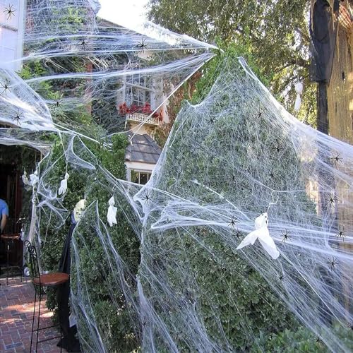 ZZRSYJ Decoración de telaraña de Halloween, 300 g Tela de araña con 60 arañas Falsas, Tela De Araña Elástica, Decoración de Tela de araña, para Halloween Decoracion Fiesta de Carnaval de Halloween