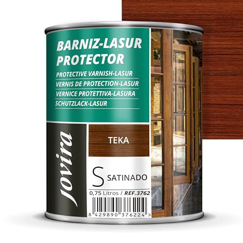 BARNIZ LASUR PROTECTOR SATINADO (7 colores) Protege, decora y embellece todo tipo de madera (750 Mililitros, Teka)