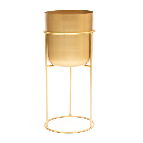 Olly & Rose Maceta de metal dorado con soporte dorado para plantas, maceta grande de 50 cm de alto para interiores con soporte, maceta decorativa grande