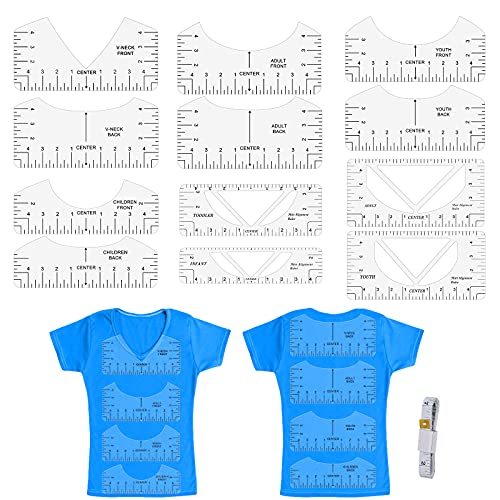 Portátiles Guía de Reglas de Camisetas, LncBoc 12 Piezas Herramientas de Alineación de Camisetas para Costura y Diseño de Patrón de Costura, herramientas de manualidades U/V collar